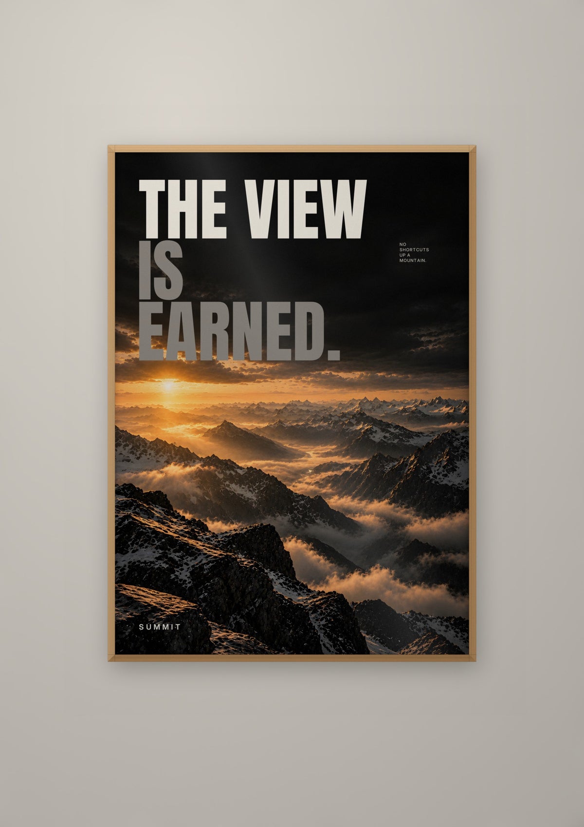 The View in a natural wood frame