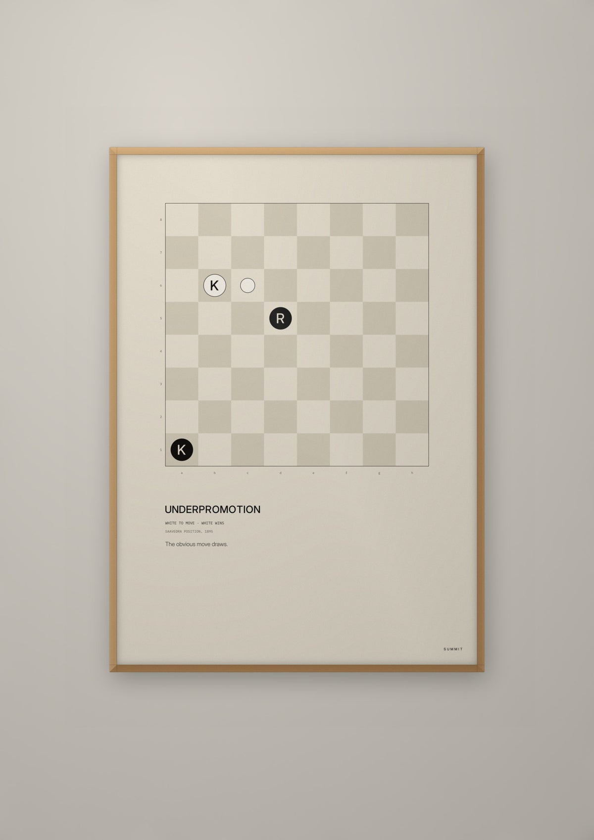 Underpromotion in a natural wood frame