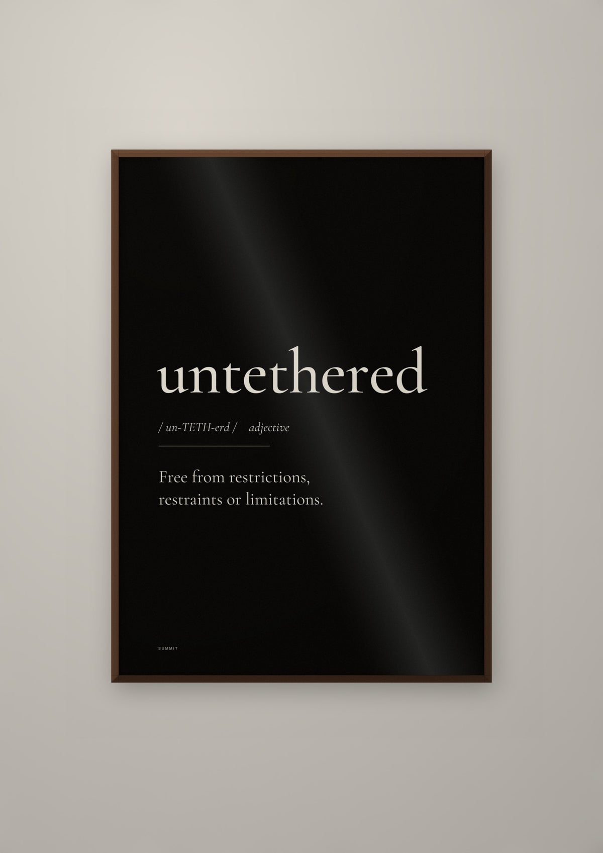 Untethered (Black) in a dark wood frame