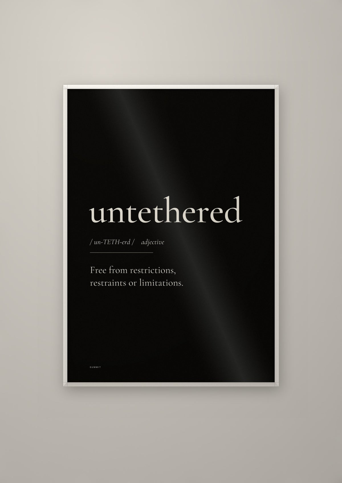 Untethered (Black) in a white frame