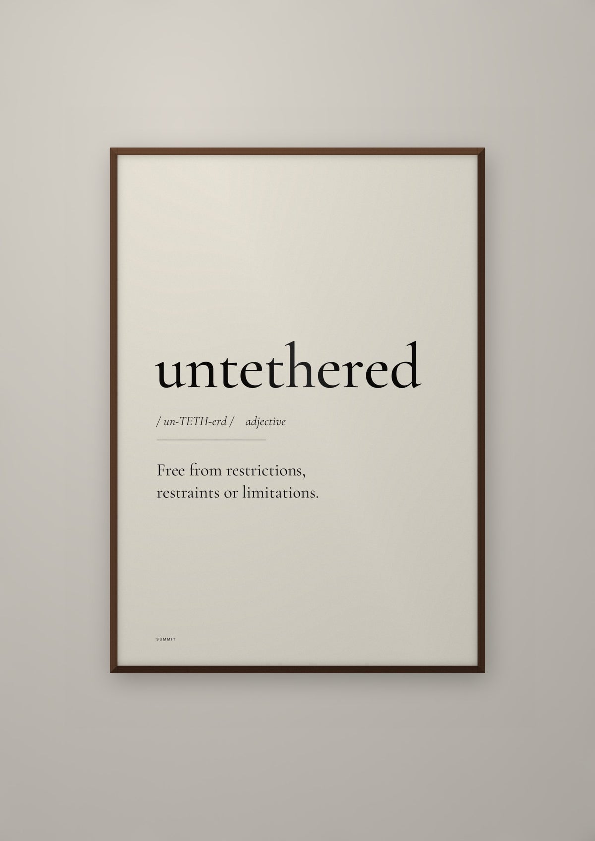Untethered in a dark wood frame