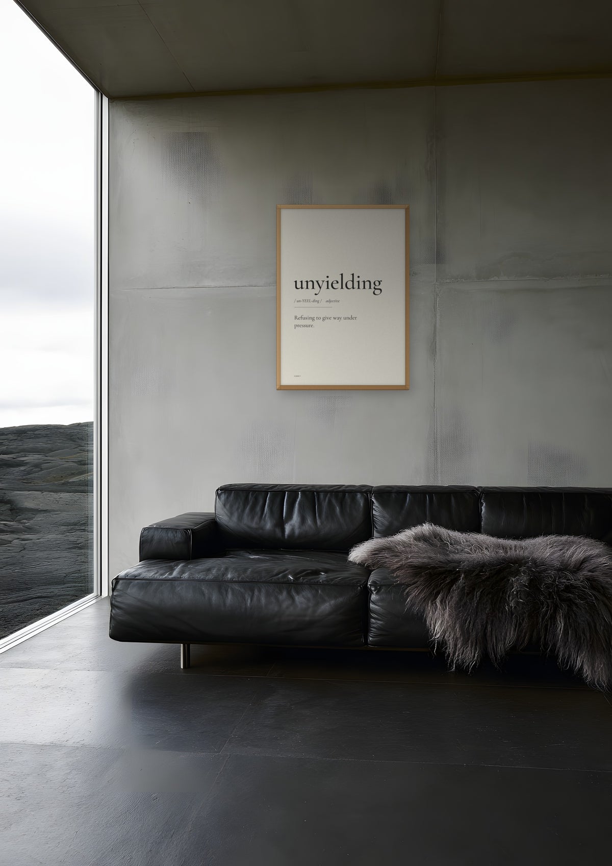 Unyielding in a natural wood frame, shown in iceland-concrete-house