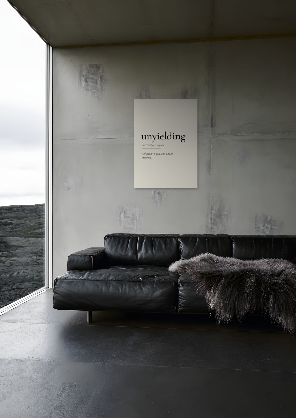 Unyielding, unframed art print shown in iceland-concrete-house