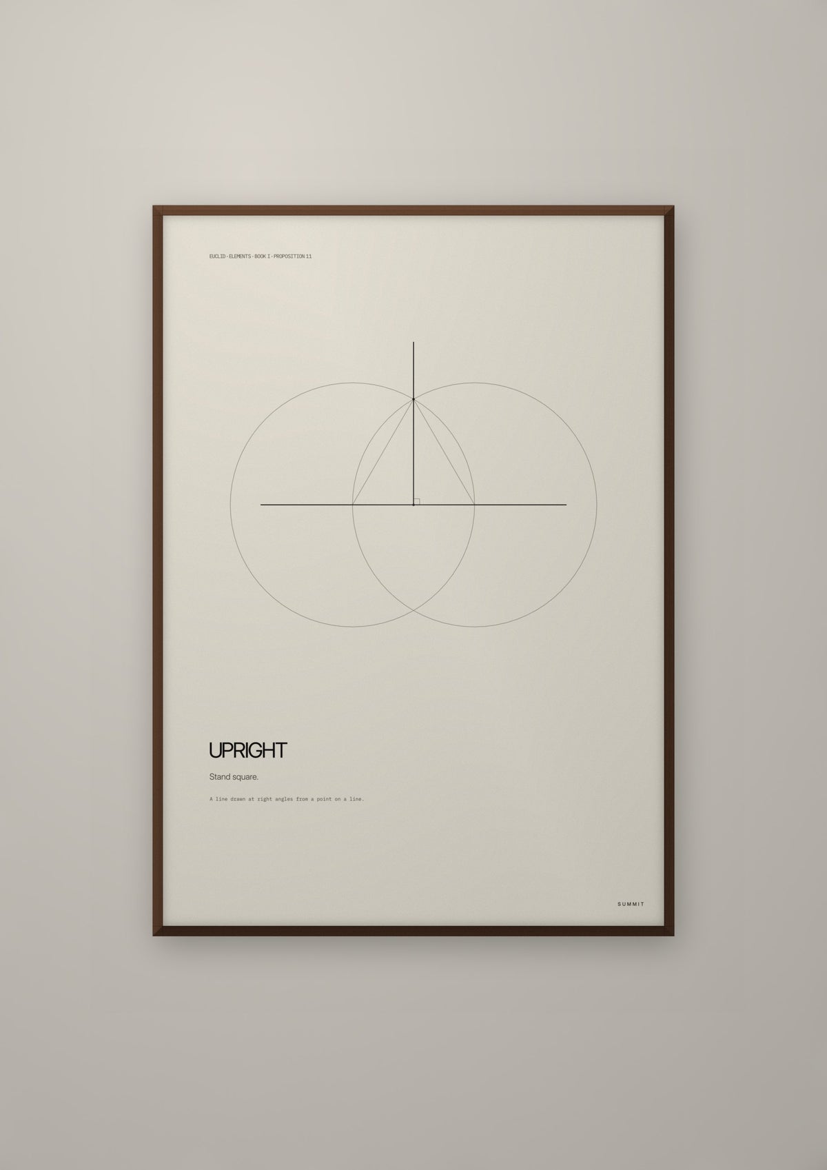 Upright in a dark wood frame