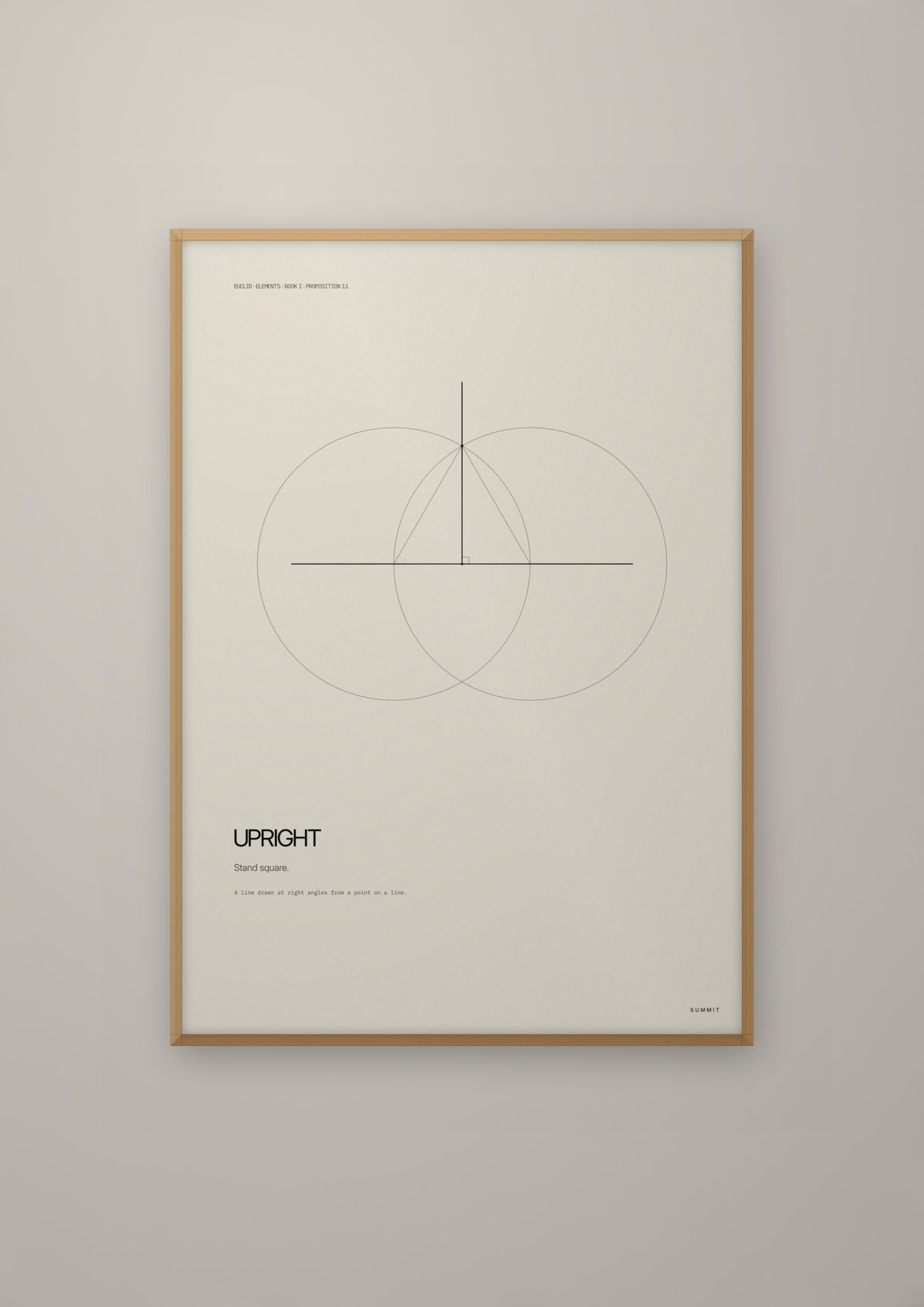Upright in a natural wood frame