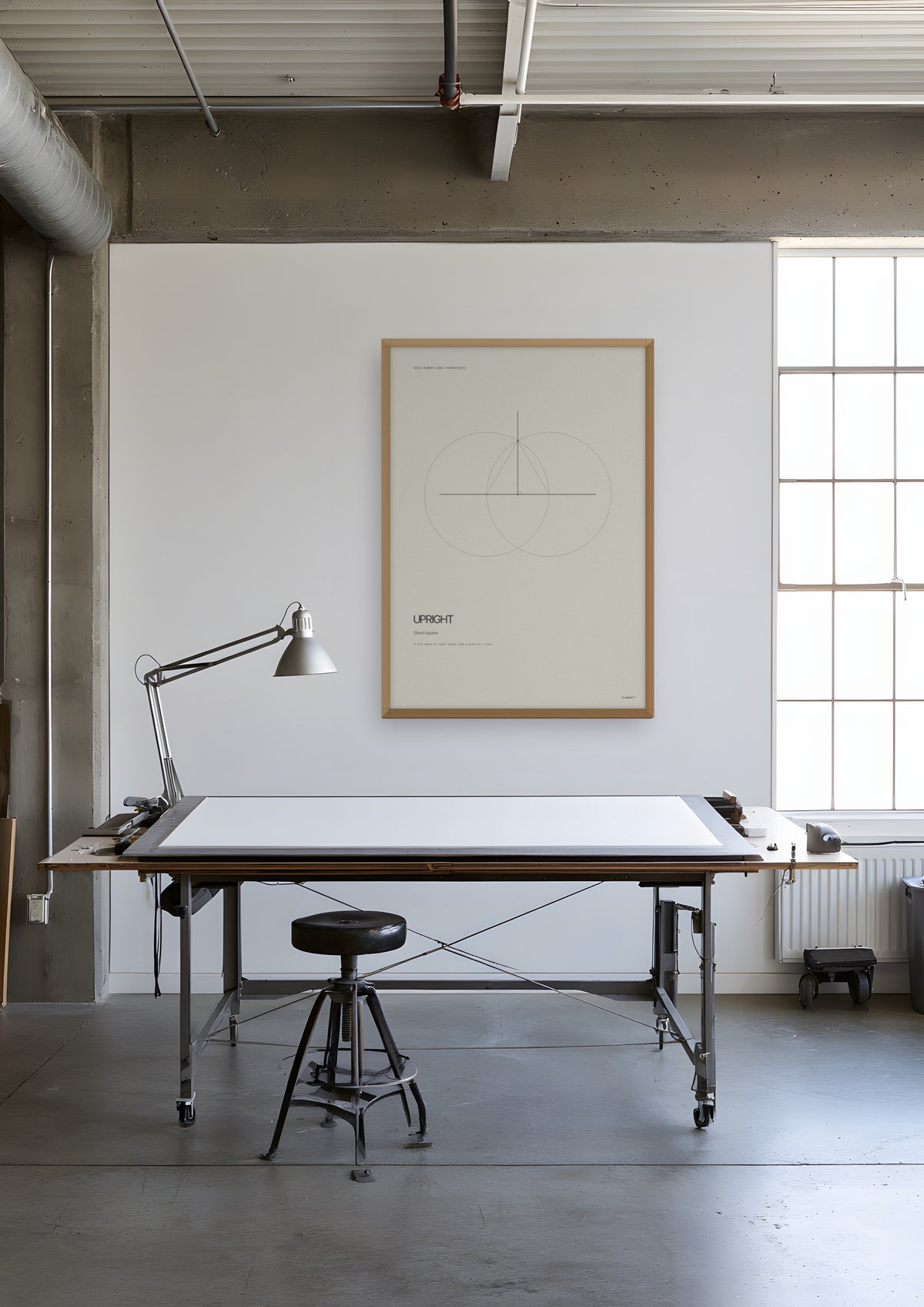 Upright in a natural wood frame, shown in rotterdam-engineering-office