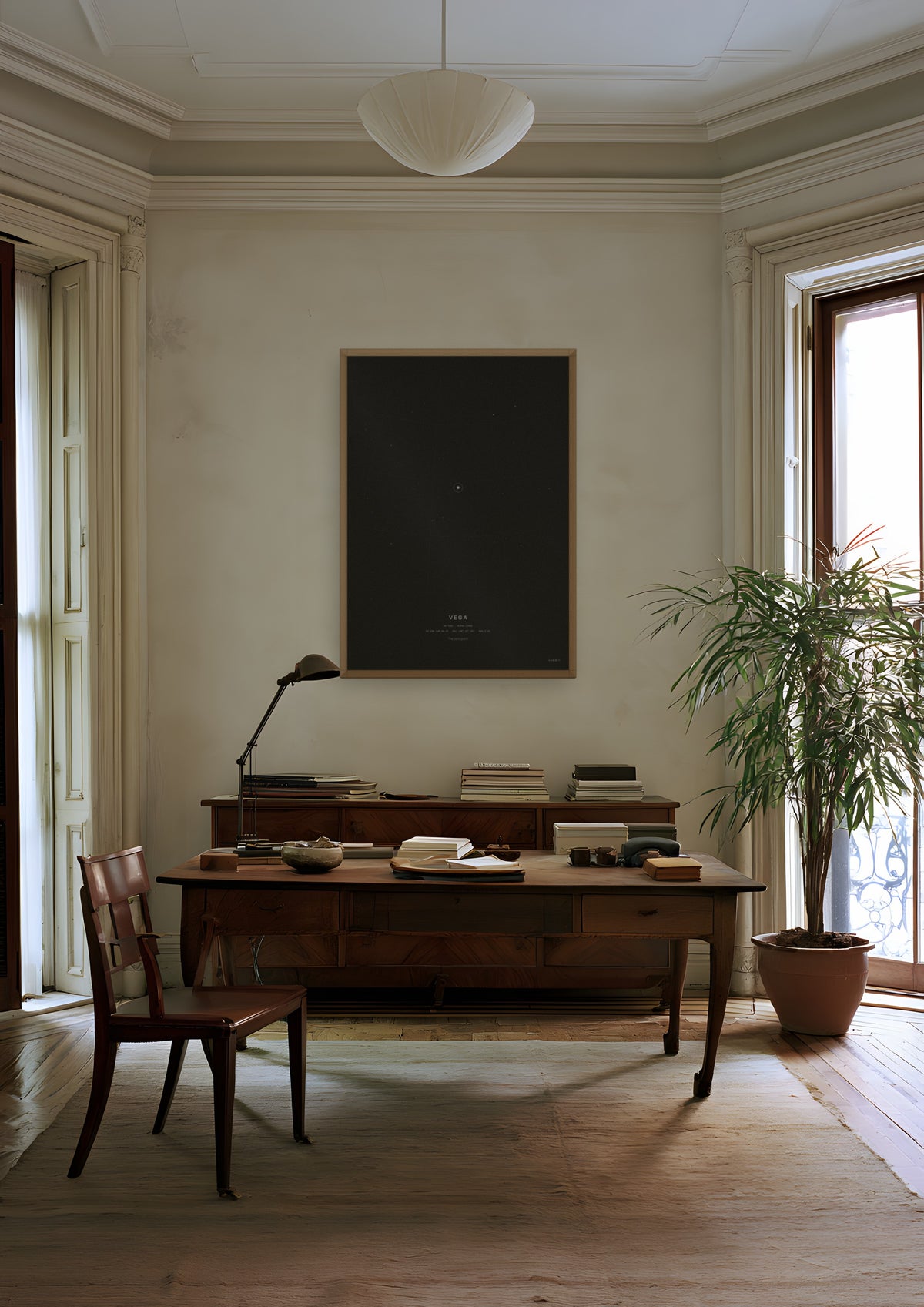 Vega in a natural wood frame, shown in boston-back-bay-study