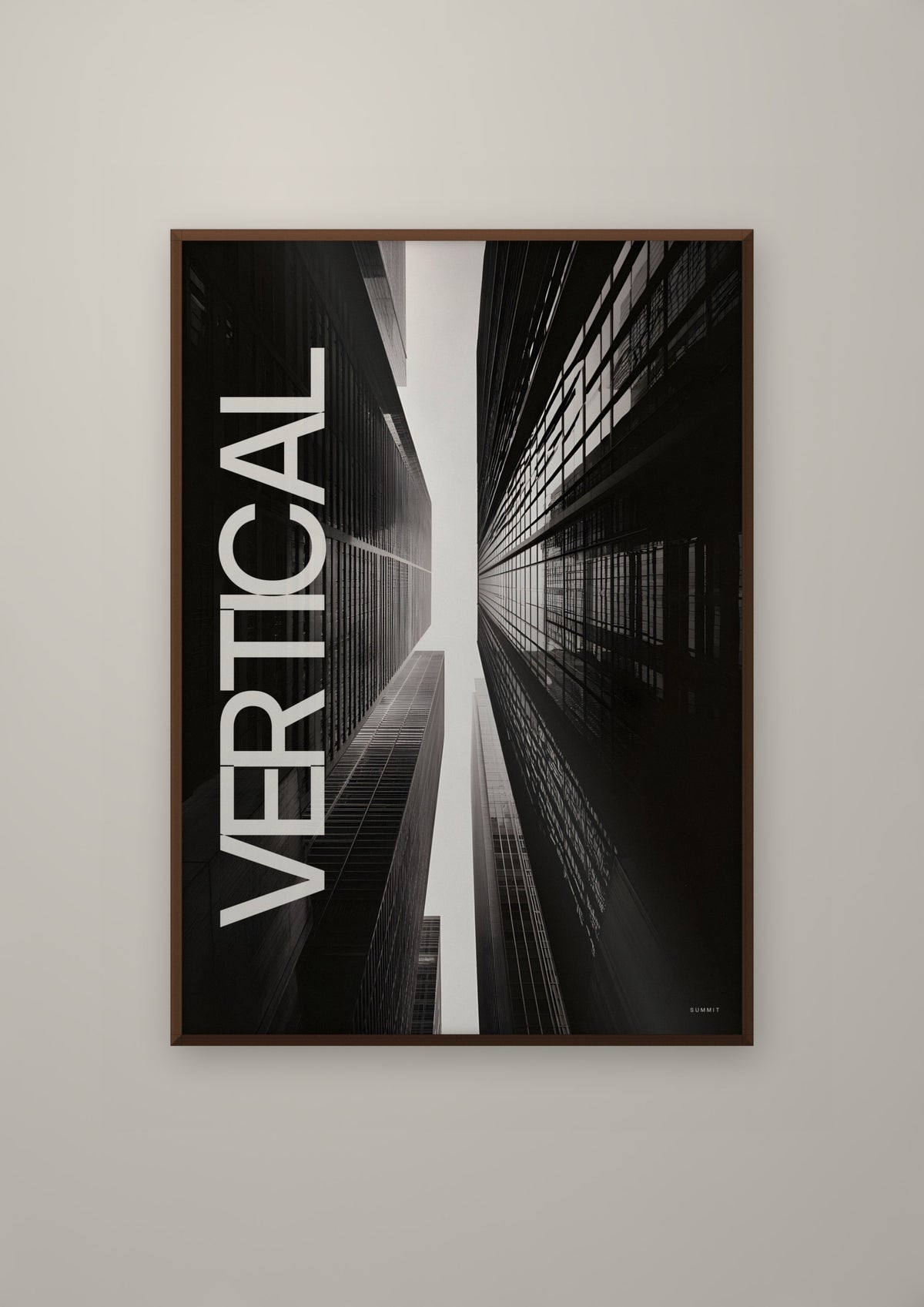 Vertical in a dark wood frame