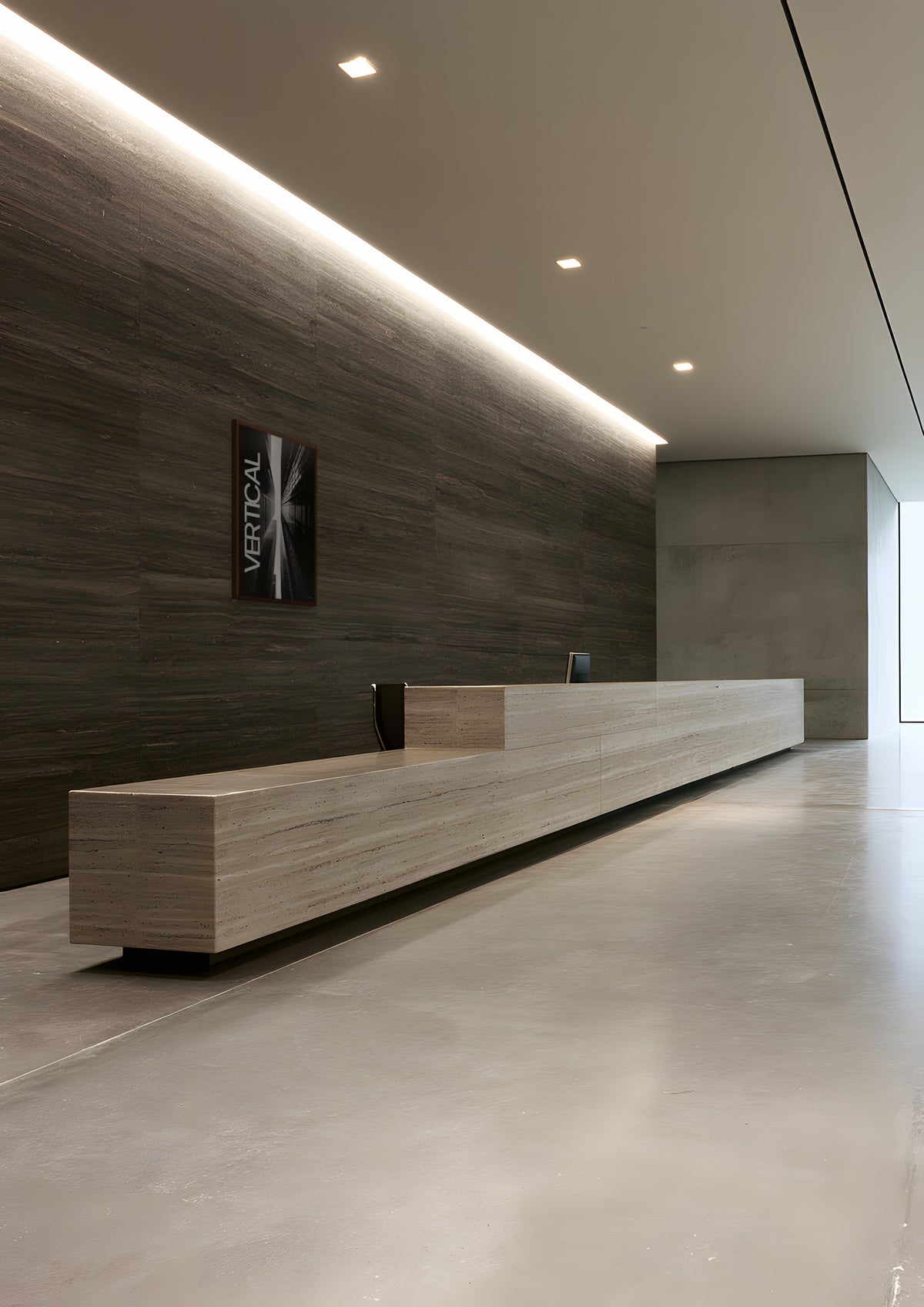 Vertical in a dark wood frame, shown in hq-reception