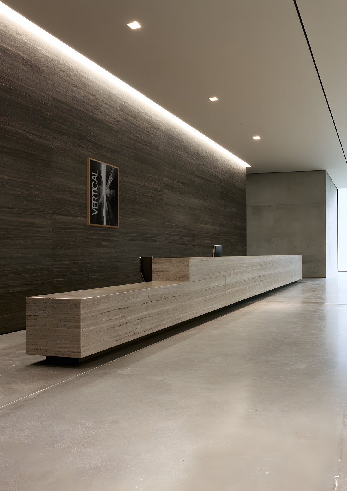 Vertical in a natural wood frame, shown in hq-reception