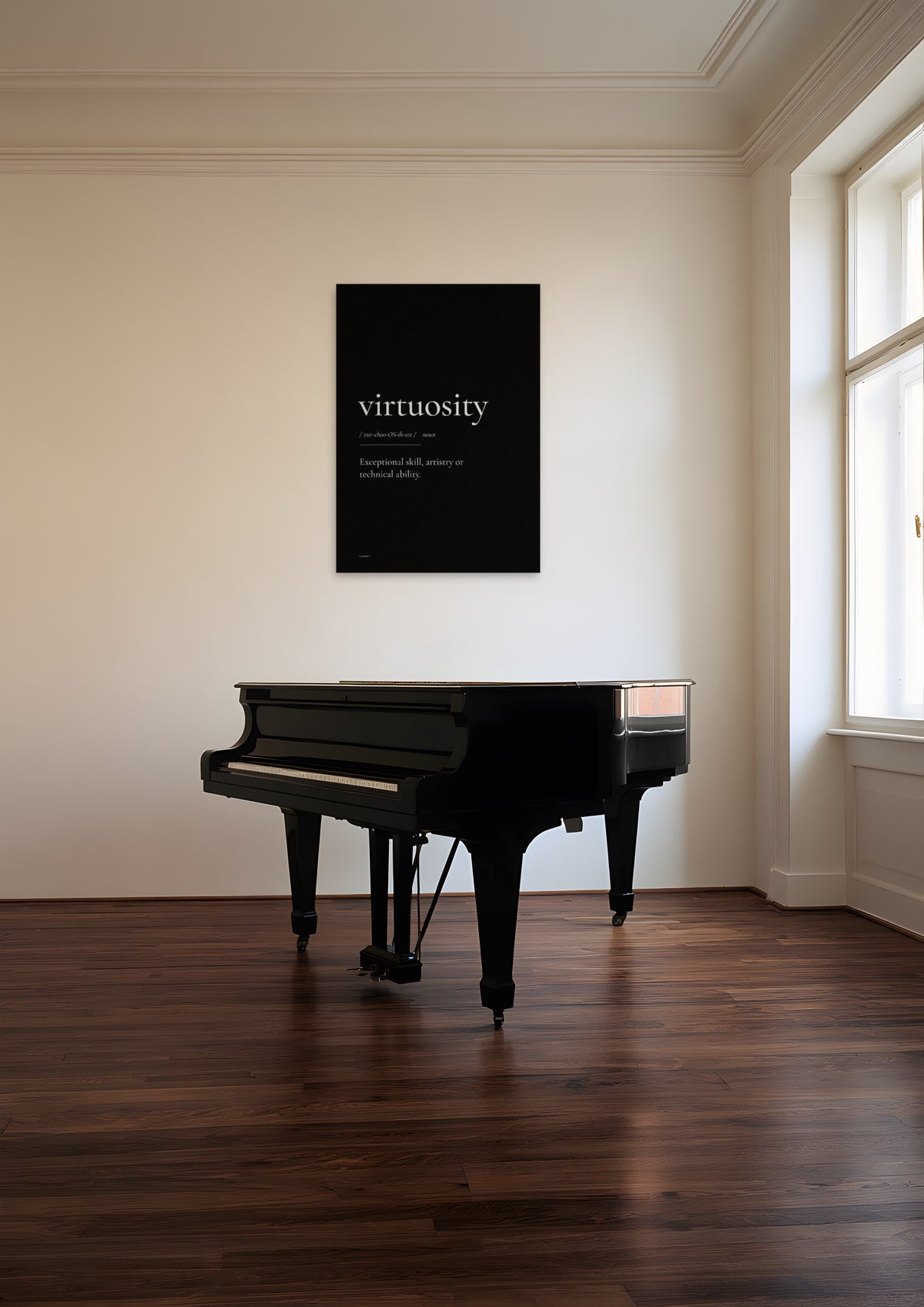 Virtuosity (Black), unframed art print shown in prague-music-room