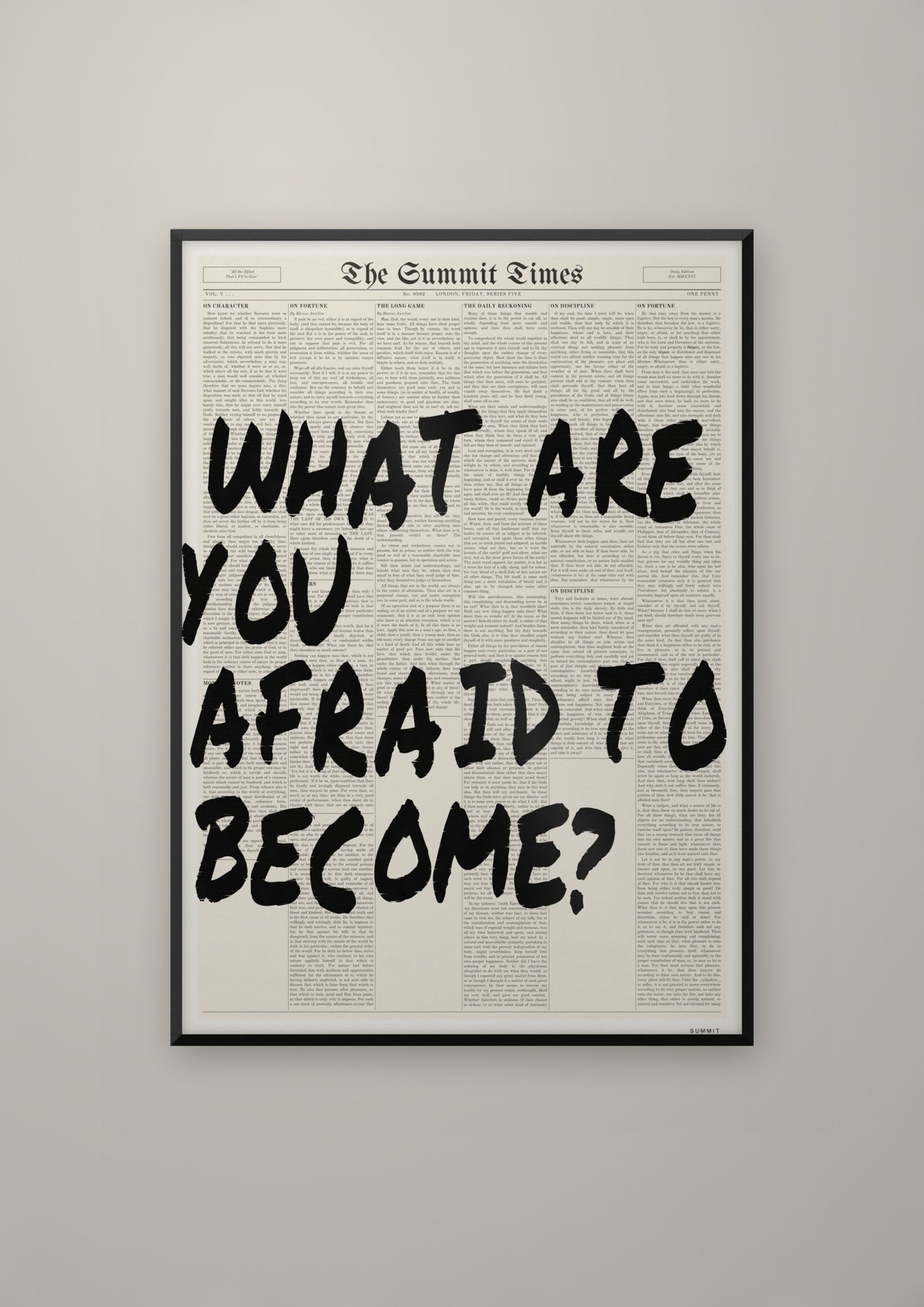 What Are You Afraid to Become? in a black frame