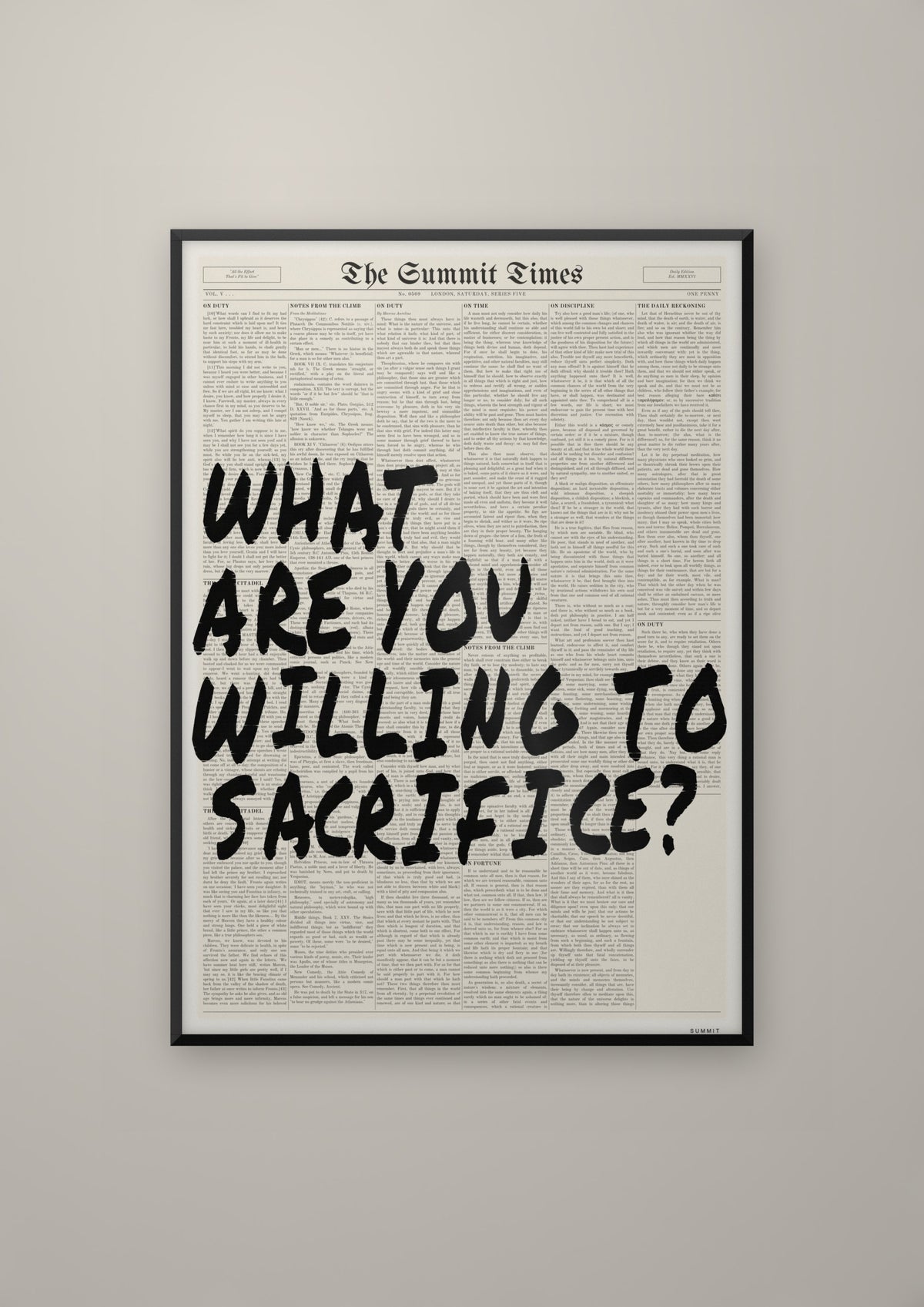 What Are You Willing to Sacrifice? in a black frame