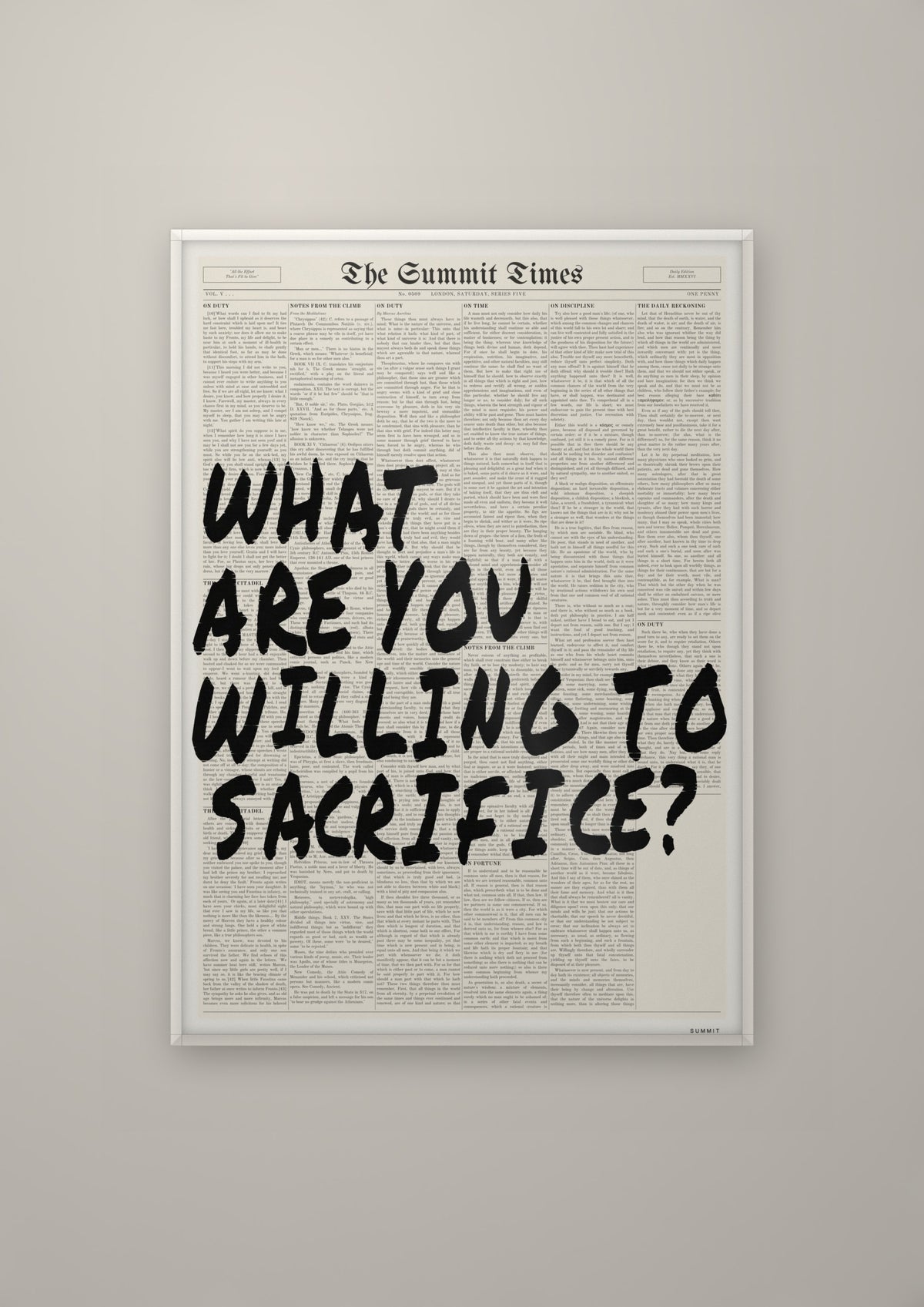 What Are You Willing to Sacrifice? in a white frame
