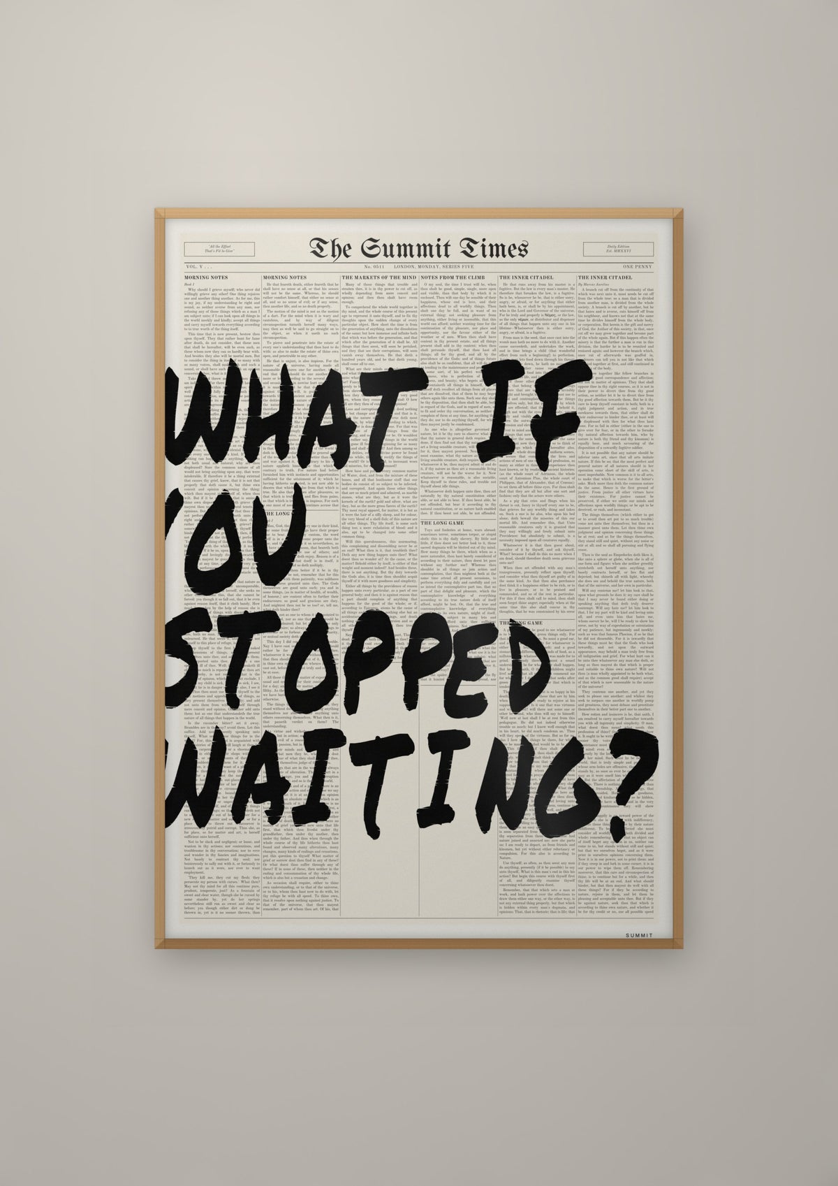 What If You Stopped Waiting? in a natural wood frame