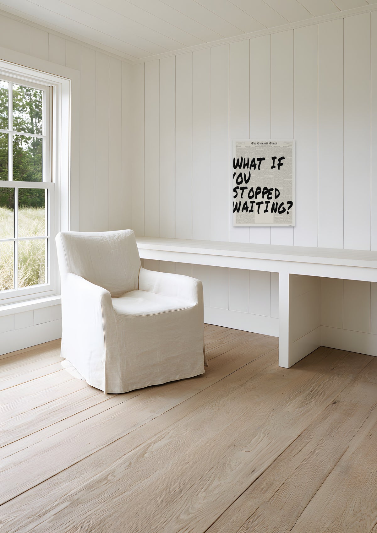 What If You Stopped Waiting?, unframed art print shown in hamptons-home-office