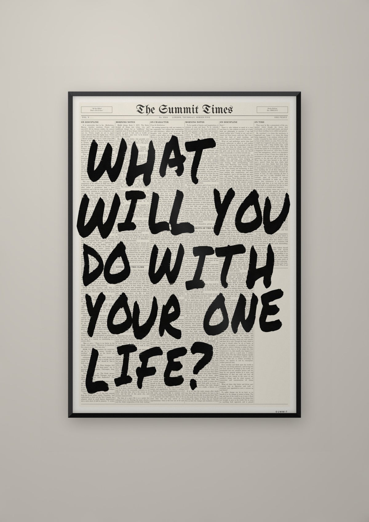 What Will You Do With Your One Life? in a black frame