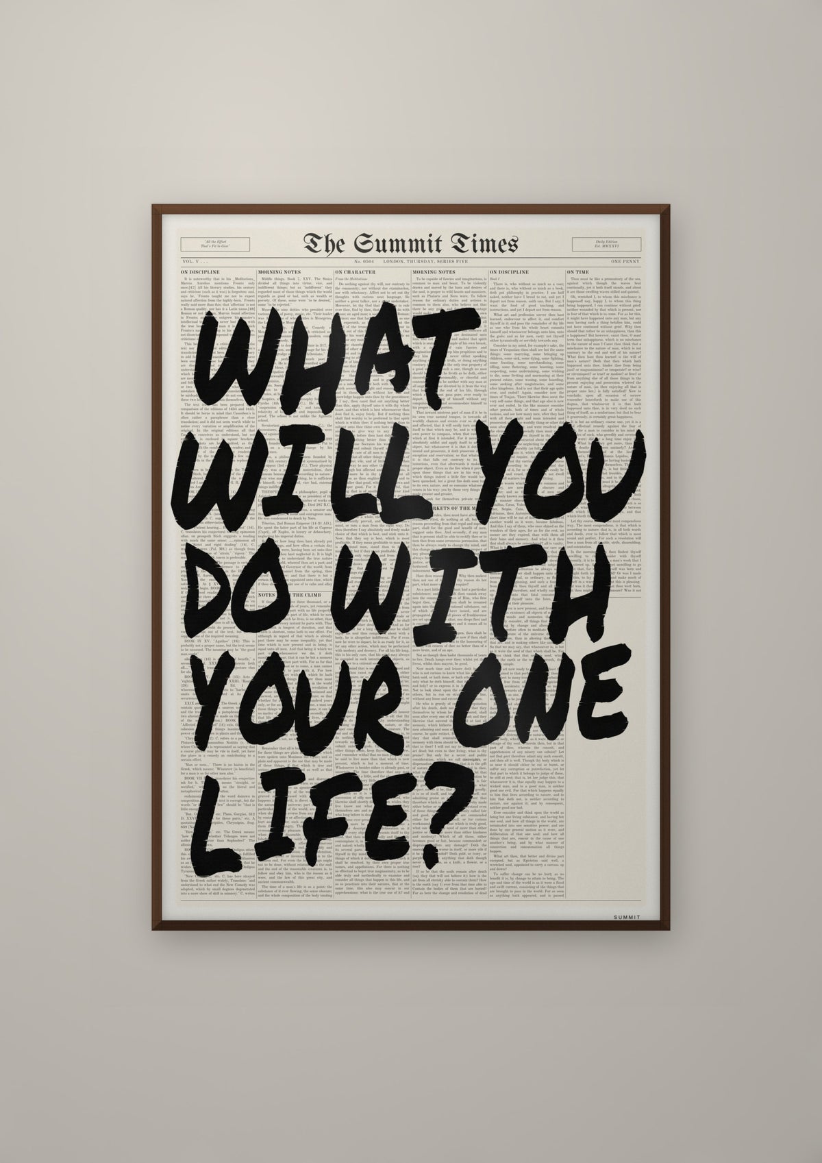 What Will You Do With Your One Life? in a dark wood frame