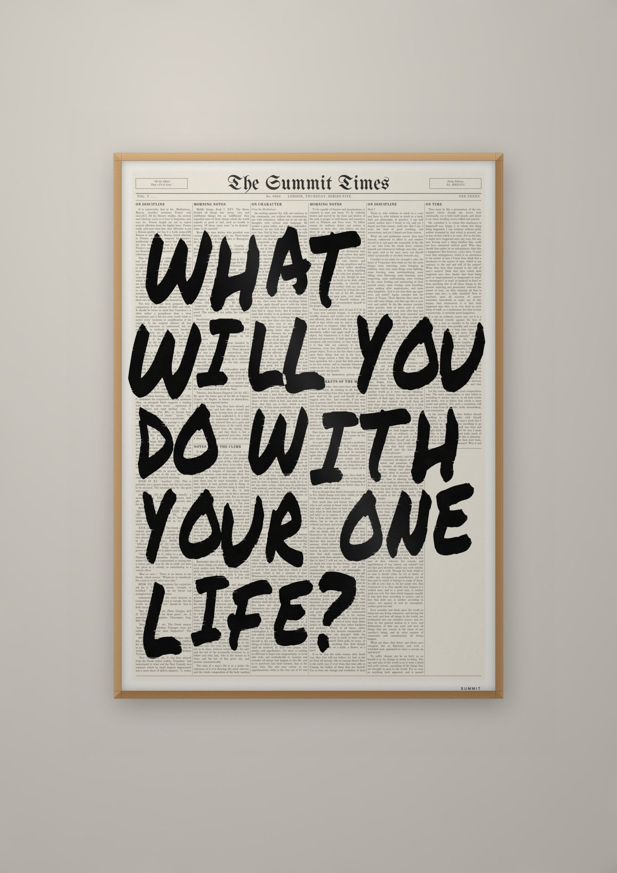 What Will You Do With Your One Life? in a natural wood frame