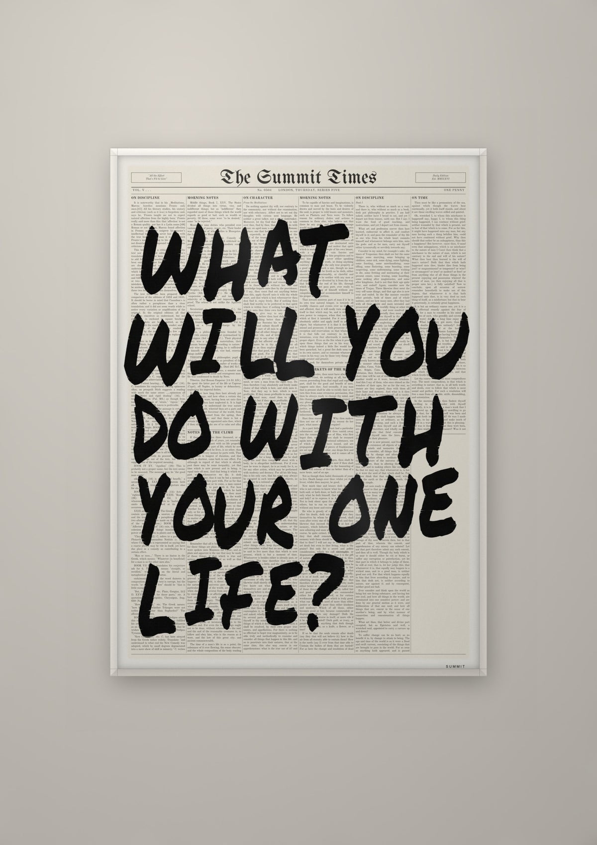 What Will You Do With Your One Life? in a white frame