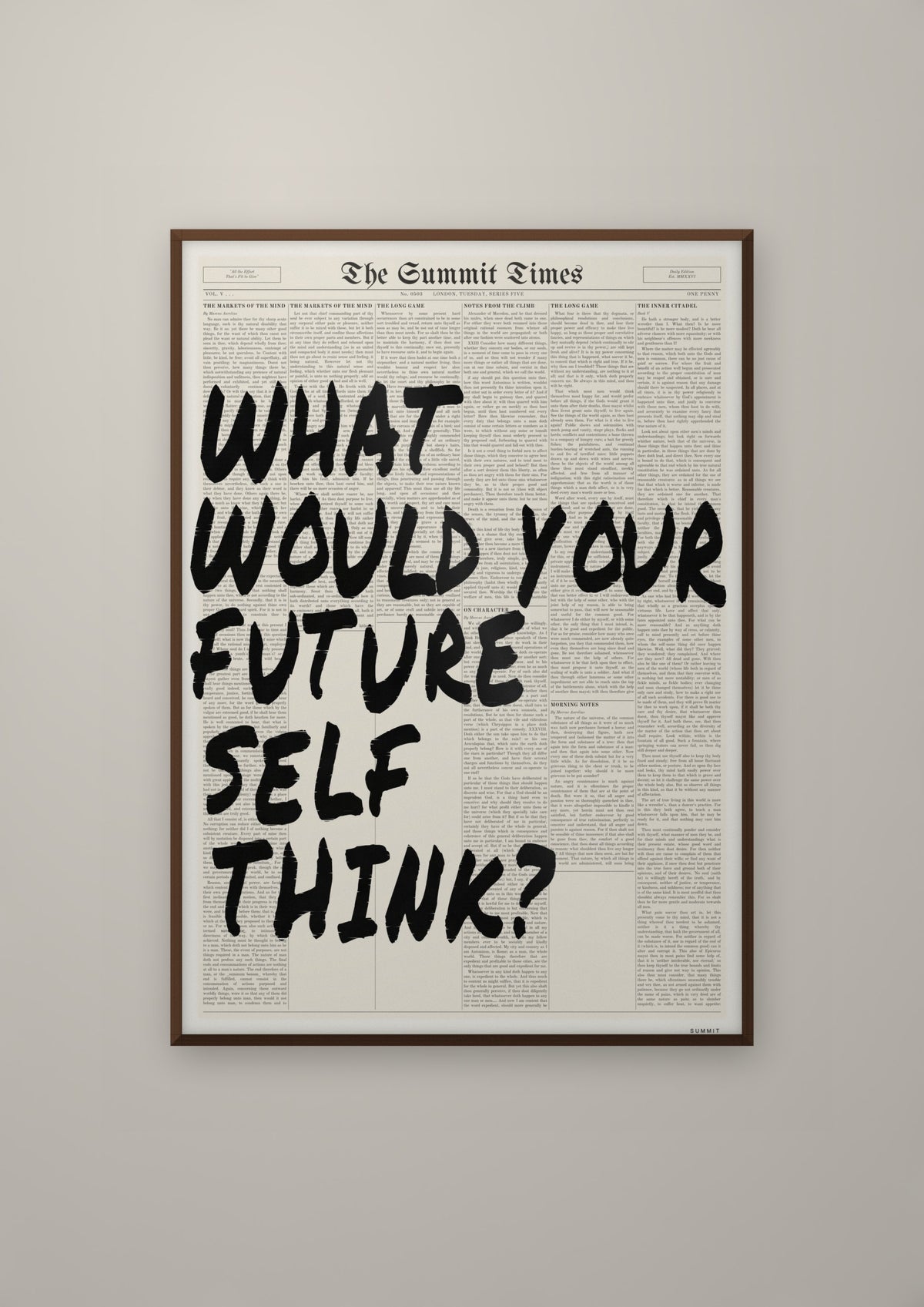 What Would Your Future Self Think? in a dark wood frame