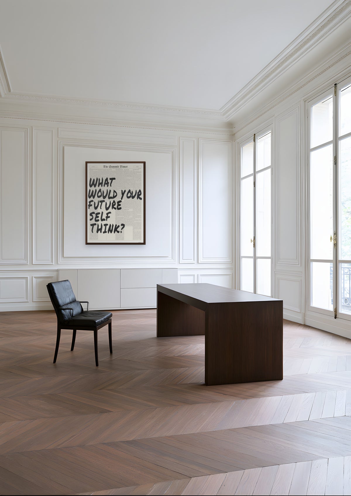 What Would Your Future Self Think? in a dark wood frame, shown in paris-apartment-study