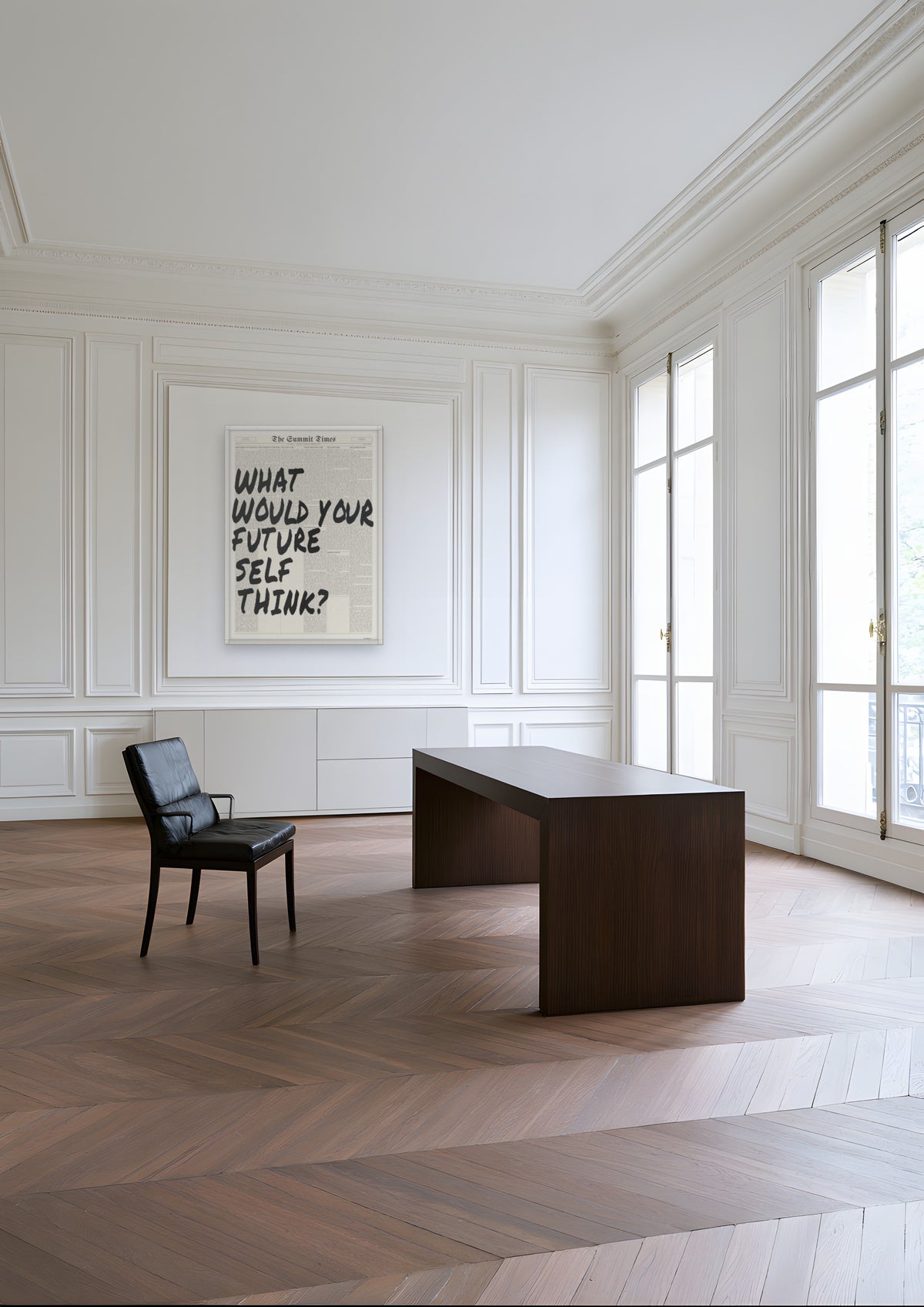 What Would Your Future Self Think? in a white frame, shown in paris-apartment-study