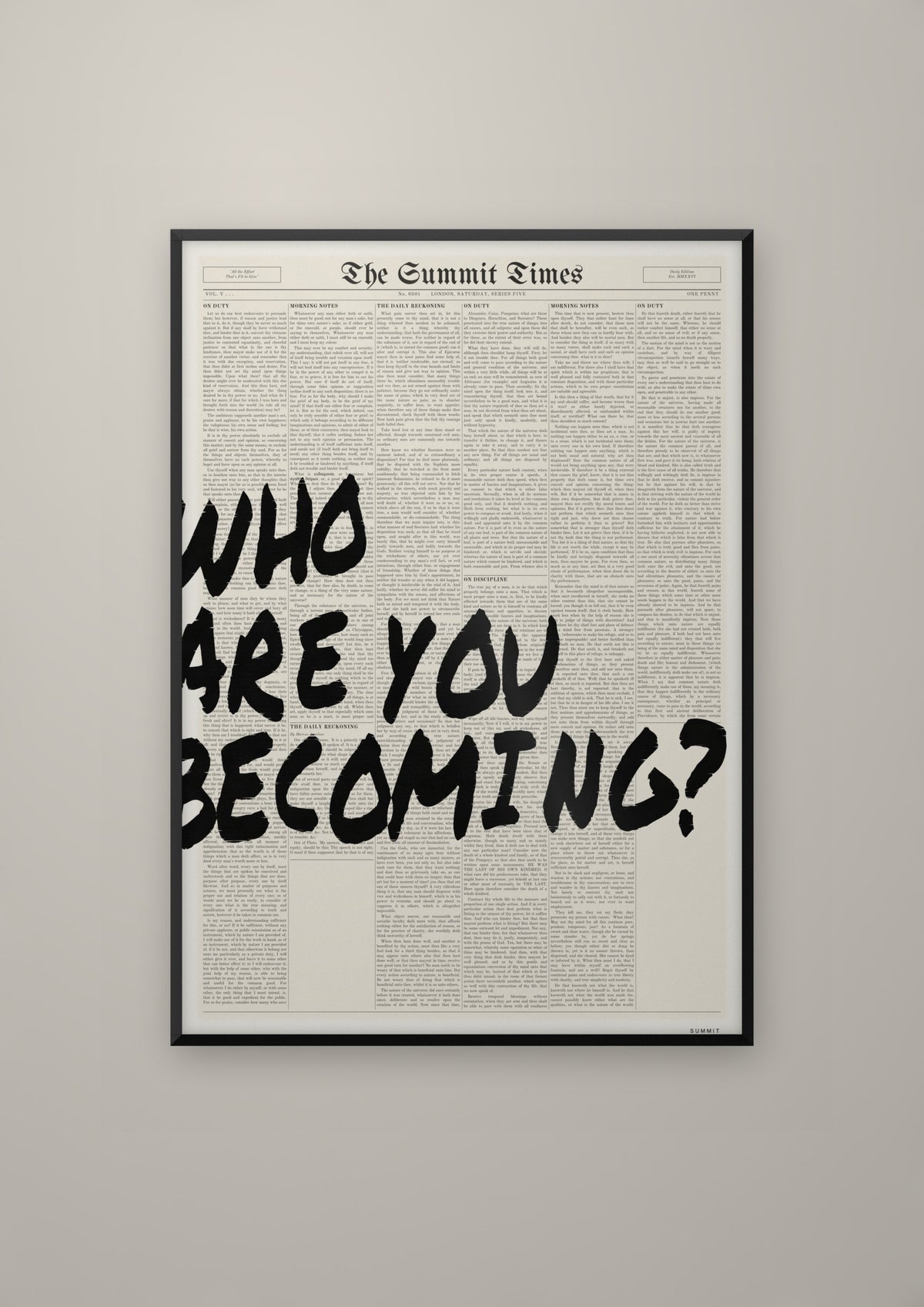 Who Are You Becoming? in a black frame