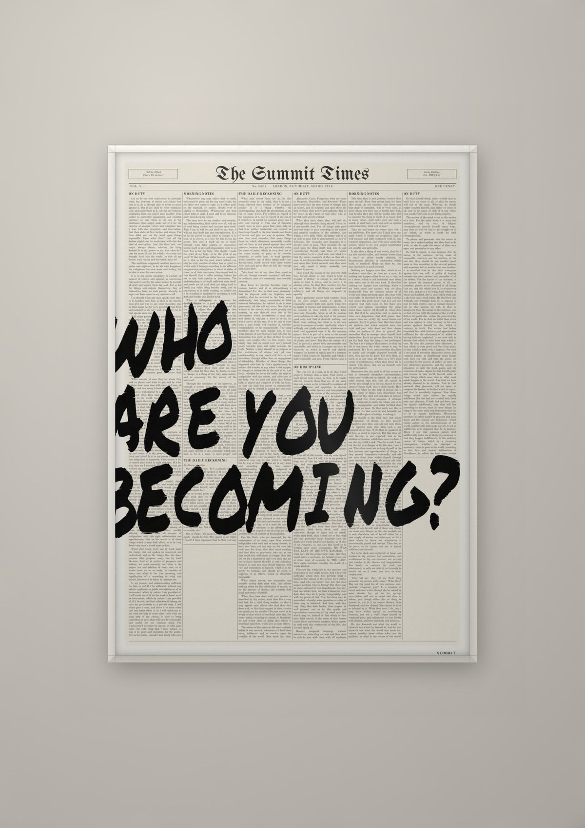 Who Are You Becoming? in a white frame